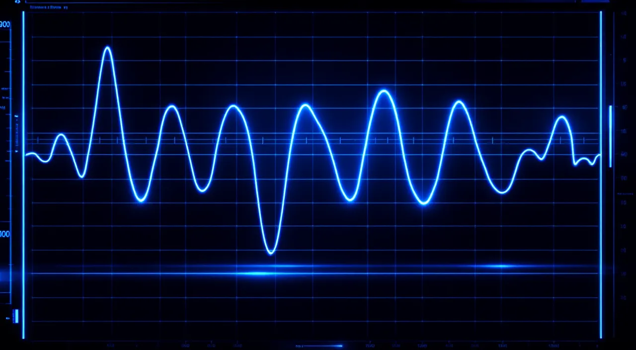 Glowing oscilloscope decay waveform on a dark grid screen